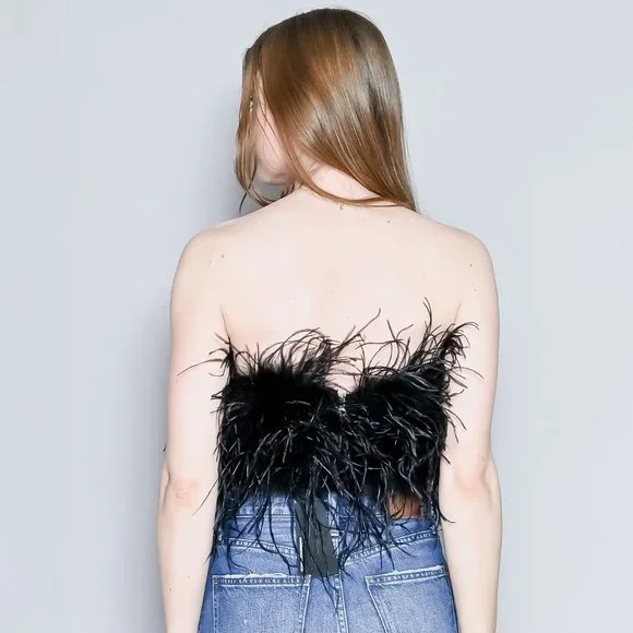 LAMARQUE Zaina Black Feather Bustier Top NWT - Picture 4 of 7